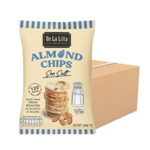 ALMOND CHIPS 25 กรัม ขนมอบกรอบอร่อย แคลต่ํา ไม่ทอด เจ วีแกน De La Lita เดอลาลิต้า อัลมอนด์ชิปส์ ขนมคลีน SEA SALT 24 ซอง
