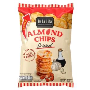 [1 ซองใหญ่] ALMOND CHIPS 52 กรัม ขนมอบกรอบอร่อย แคลต่ํา ไม่ทอด เจ วีแกน De La Lita เดอลาลิต้า อัลมอนด์ชิปส์ ขนมคลีน ORIGINAL,1 ซอง
