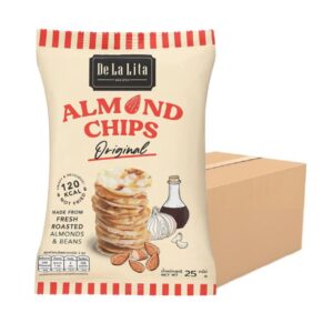 ALMOND CHIPS 25 กรัม ขนมอบกรอบอร่อย แคลต่ํา ไม่ทอด เจ วีแกน De La Lita เดอลาลิต้า อัลมอนด์ชิปส์ ขนมคลีน ORIGINAL 24 ซอง