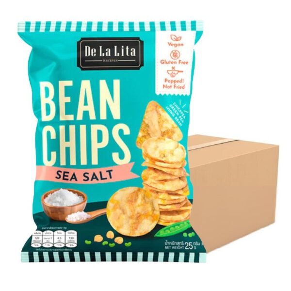 makro-snack-2017 BEAN CHIPS ถั่ว 3 ชนิด แคลต่ํา ไม่ทอด เจ กลูเต็นฟรี De La Lita เดอลาลิต้า ขนมคลีน บีนชิปส์ ขนมคลีน Sea Salt 24 ซอง