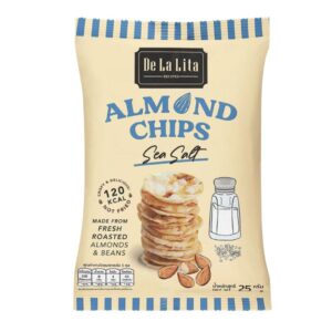 [1 ซอง] ALMOND CHIPS 25 กรัม ขนมอบกรอบอร่อย แคลต่ํา ไม่ทอด เจ วีแกน De La Lita เดอลาลิต้า อัลมอนด์ชิปส์ ขนมคลีน SEA SALT