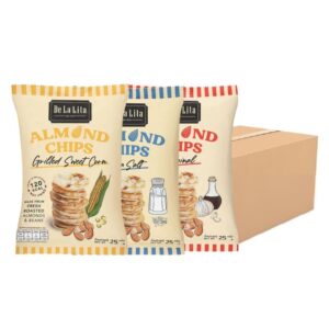 ALMOND CHIPS 25 กรัม ขนมอบกรอบอร่อย แคลต่ํา ไม่ทอด เจ วีแกน De La Lita เดอลาลิต้า อัลมอนด์ชิปส์ ขนมคลีน คละรส 24 ซอง