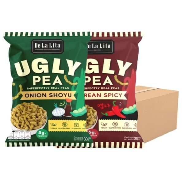 UGLY PEA 30 กรัม อร่อย แคลต่ํา ไม่ทอด ทําจากถั่วลันเตา De La Lita เดอลาลิต้า อักลี่พี ขนมคลีน คละรส 24 ซอง