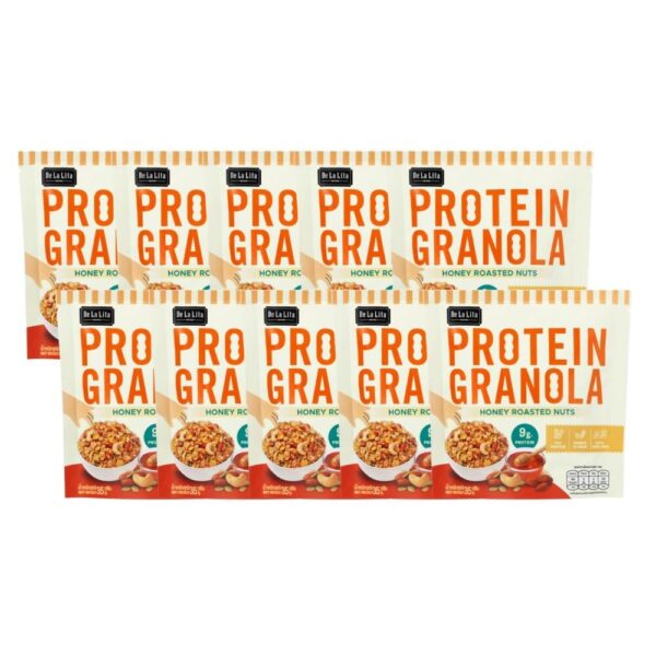 makro-snack-2031 PROTEIN GRANOLA 35 กรัม ธัญพืชอบกรอบรสดาร์กช็อคโกแลตและรสถั่วน้ําผึ้ง De La Lita เดอลาลิต้า โปรตีนกราโนล่า 10 ซอง HONEY ROAS...