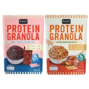 [ซองใหญ่] PROTEIN GRANOLA 177 กรัม ธัญพืชอบกรอบรสดาร์กช็อคโกแลตและรสถั่วน้ําผึ้ง De La Lita เดอลาลิต้า โปรตีนกราโนล่า คละรส,2 ซอง