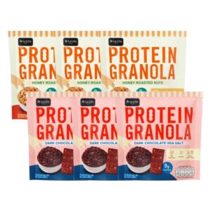 makro-snack-2038 PROTEIN GRANOLA 35 กรัม ธัญพืชอบกรอบรสดาร์กช็อคโกแลตและรสถั่วน้ําผึ้ง De La Lita เดอลาลิต้า โปรตีนกราโนล่า คละรส 6 ซอง