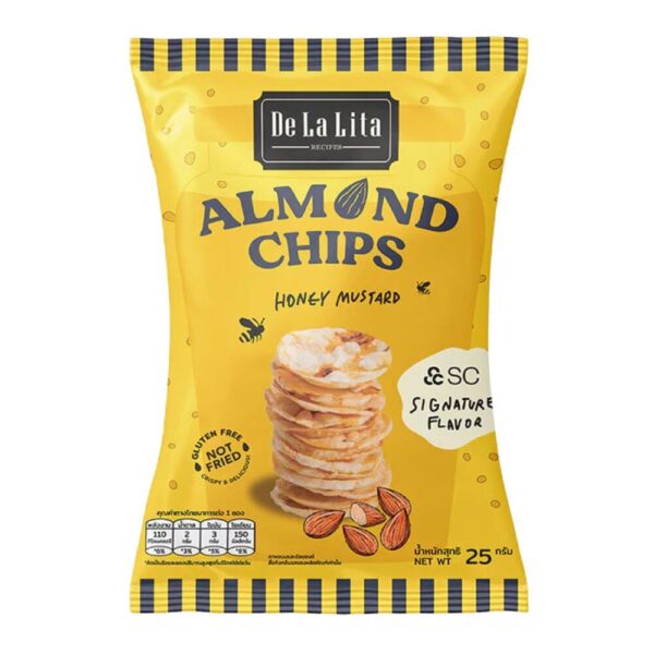[1 ซอง] ALMOND CHIPS 25 กรัม De La Lita X SC Asset ขนมอบกรอบอร่อย แคลต่ํา ไม่ทอด เจ วีแกน De La Lita เดอลาลิต้า อัลมอน... Honey Mustard