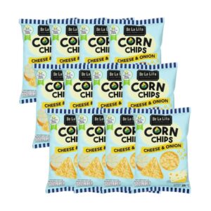 makro-snack-2045 CORN CHIPS 25 กรัม ขนมอบกรอบอร่อย แคลต่ํา ไม่ทอด ทําจากข้าวโพด 100% De La Lita เดอลาลิต้า คอร์นชิปส์ ขนมคลีน Cheese & Onion 12