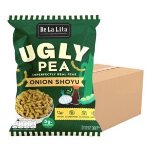 makro-snack-2046 UGLY PEA 30 กรัม อร่อย แคลต่ํา ไม่ทอด ทําจากถั่วลันเตา De La Lita เดอลาลิต้า อักลี่พี ขนมคลีน Onion & Shoyu 24 ซอง