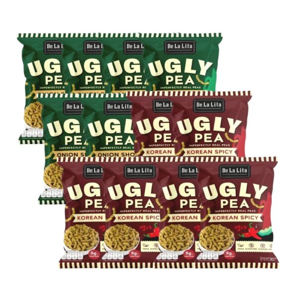 UGLY PEA 30 กรัม อร่อย แคลต่ํา ไม่ทอด ทําจากถั่วลันเตา De La Lita เดอลาลิต้า อักลี่พี ขนมคลีน คละรส 12 ซอง