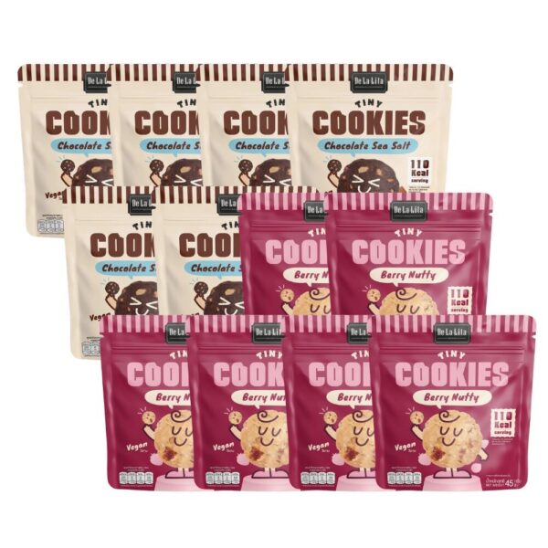 TINY COOKIE ไทนี่คุกกี้ ขนาด 45 กรัม วีแกน แคลต่ํา De La Lita เดอลาลิต้า ขนมคลีน คละรส 12 ซอง