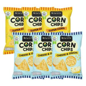 makro-snack-2053 CORN CHIPS 25 กรัม ขนมอบกรอบอร่อย แคลต่ํา ไม่ทอด ทําจากข้าวโพด 100% De La Lita เดอลาลิต้า คอร์นชิปส์ ขนมคลีน คละรส 6