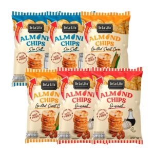 [ยกลังซองใหญ่] ALMOND CHIPS 52 กรัม ขนมอบกรอบอร่อย แคลต่ํา ไม่ทอด เจ วีแกน De La Lita เดอลาลิต้า อัลมอนด์ชิปส์ ขนมคลีน คละรส,6 ซอง