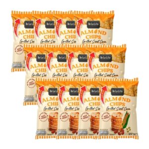 [ยกลังซองใหญ่] ALMOND CHIPS 52 กรัม ขนมอบกรอบอร่อย แคลต่ํา ไม่ทอด เจ วีแกน De La Lita เดอลาลิต้า อัลมอนด์ชิปส์ ขนมคลีน GRILLED SWEET CORN,12 ซอง