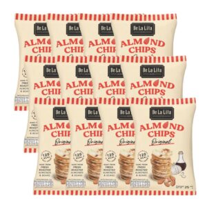 ALMOND CHIPS 25 กรัม ขนมอบกรอบอร่อย แคลต่ํา ไม่ทอด เจ วีแกน De La Lita เดอลาลิต้า อัลมอนด์ชิปส์ ขนมคลีน ORIGINAL 12 ซอง