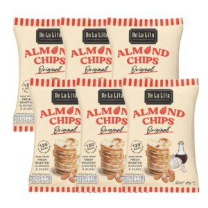 ALMOND CHIPS 25 กรัม ขนมอบกรอบอร่อย แคลต่ํา ไม่ทอด เจ วีแกน De La Lita เดอลาลิต้า อัลมอนด์ชิปส์ ขนมคลีน ORIGINAL 6 ซอง