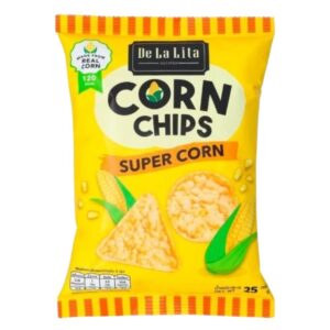 [1 ซอง] CORN CHIPS 25 กรัม ขนมอบกรอบอร่อย แคลต่ํา ไม่ทอด ทําจากข้าวโพด 100% De La Lita เดอลาลิต้า คอร์นชิปส์ ขนมคลีน SUPER CORN
