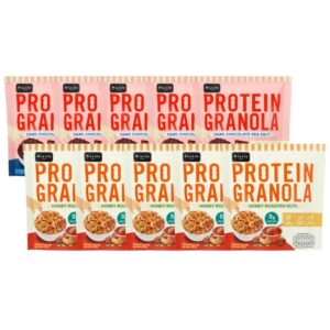 makro-snack-2065 PROTEIN GRANOLA 35 กรัม ธัญพืชอบกรอบรสดาร์กช็อคโกแลตและรสถั่วน้ําผึ้ง De La Lita เดอลาลิต้า โปรตีนกราโนล่า คละรส 10 ซอง