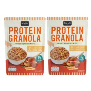 [ซองใหญ่] PROTEIN GRANOLA 177 กรัม ธัญพืชอบกรอบรสดาร์กช็อคโกแลตและรสถั่วน้ําผึ้ง De La Lita เดอลาลิต้า โปรตีนกราโนล่า HONEY ROASTED NUT,2 ซอง