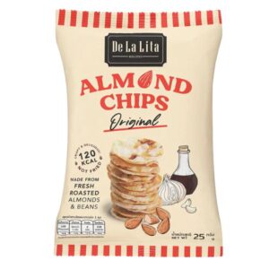 [1 ซอง] ALMOND CHIPS 25 กรัม ขนมอบกรอบอร่อย แคลต่ํา ไม่ทอด เจ วีแกน De La Lita เดอลาลิต้า อัลมอนด์ชิปส์ ขนมคลีน ORIGINAL