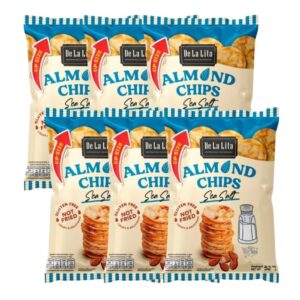 [ยกลังซองใหญ่] ALMOND CHIPS 52 กรัม ขนมอบกรอบอร่อย แคลต่ํา ไม่ทอด เจ วีแกน De La Lita เดอลาลิต้า อัลมอนด์ชิปส์ ขนมคลีน SEA SALT,6 ซอง