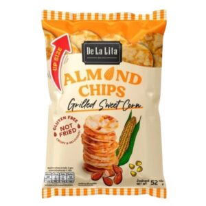 [1 ซองใหญ่] ALMOND CHIPS 52 กรัม ขนมอบกรอบอร่อย แคลต่ํา ไม่ทอด เจ วีแกน De La Lita เดอลาลิต้า อัลมอนด์ชิปส์ ขนมคลีน GRILLED SWEET CORN,1 ซอง