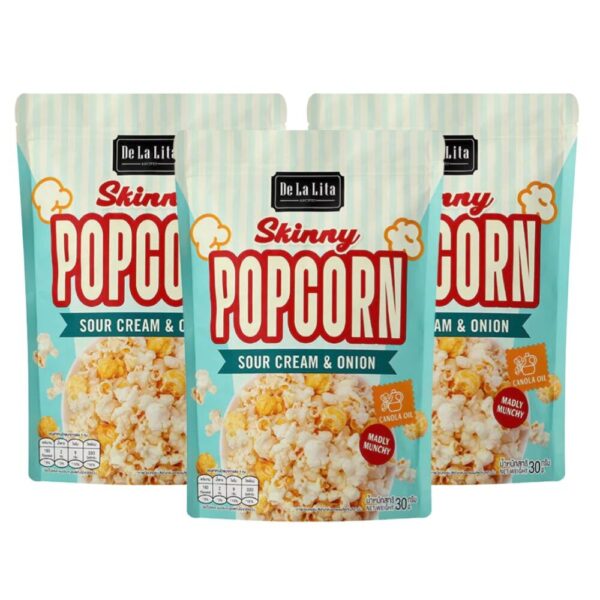 makro-snack-2073 SKINNY POPCORN 30 กรัม ป๊อบคอร์น อร่อย แคลต่ํา สกินนี่ป๊อบคอร์น De La Lita ขนมคลีน SKINNY POPCORN 3 ซอง