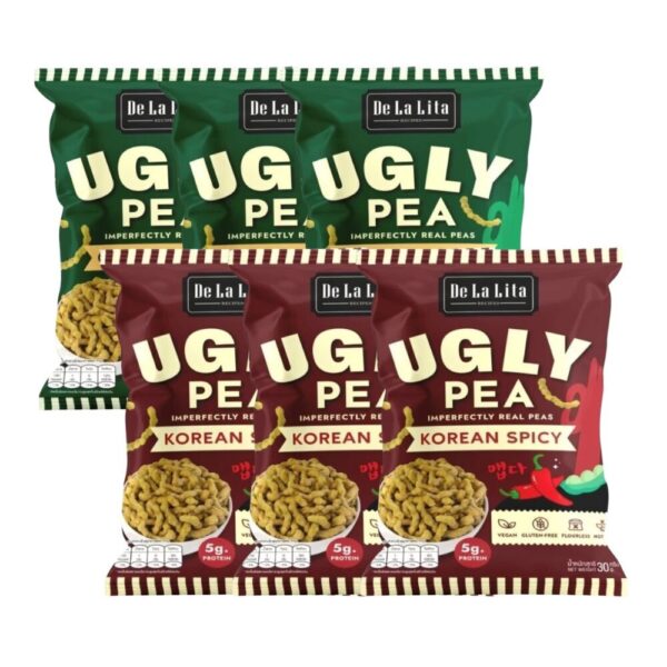 UGLY PEA 30 กรัม อร่อย แคลต่ํา ไม่ทอด ทําจากถั่วลันเตา De La Lita เดอลาลิต้า อักลี่พี ขนมคลีน คละรส 6 ซอง