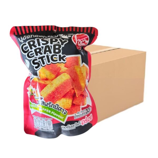 makro-snack-2152 O-yua ปูอัดทอดกรอบ รสพริกปีศาจ (ยกลัง 36 ซอง / 1 ลัง) ขนาด 33 กรัม Crispy Crab Stick Ghost Pepper Flavour.