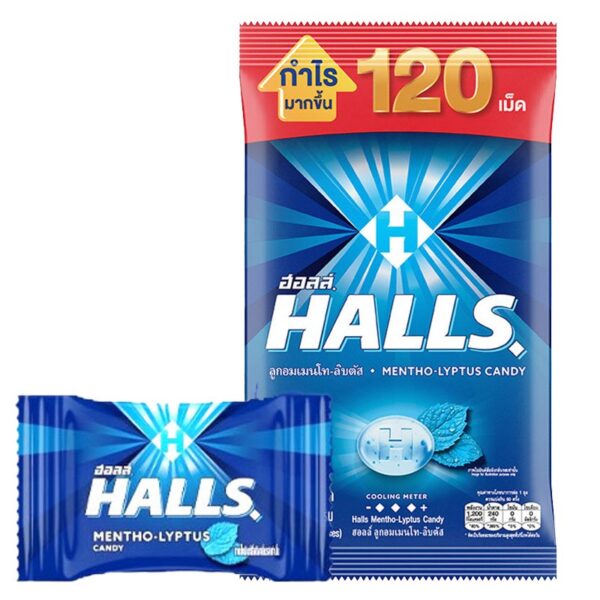 makro-snack-2170 ฮอลล์ ลูกอมกลิ่นเมนโท-ลิบตัส สีขาว 120 เม็ด