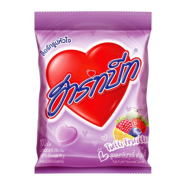 makro-snack-2231 ฮาร์ทบีท ลูกอม กลิ่นทุตตี้ ฟรุตตี้ 100 เม็ด