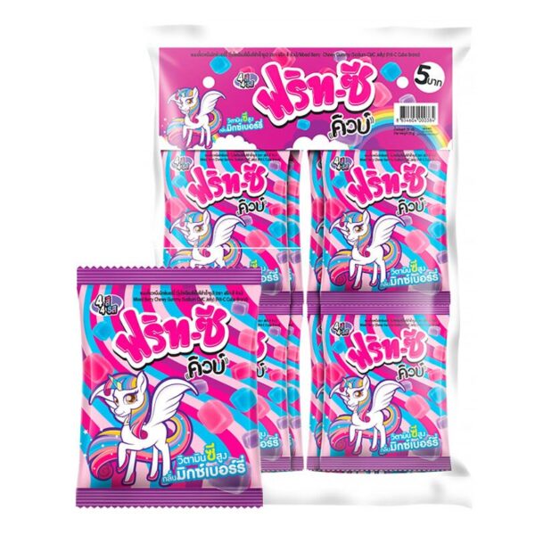makro-snack-2232 ฟริทซี คิวบ์ ขนมเคี้ยวหนึบ กลิ่นมิกซ์เบอร์รี่ 20 ก. x 12
