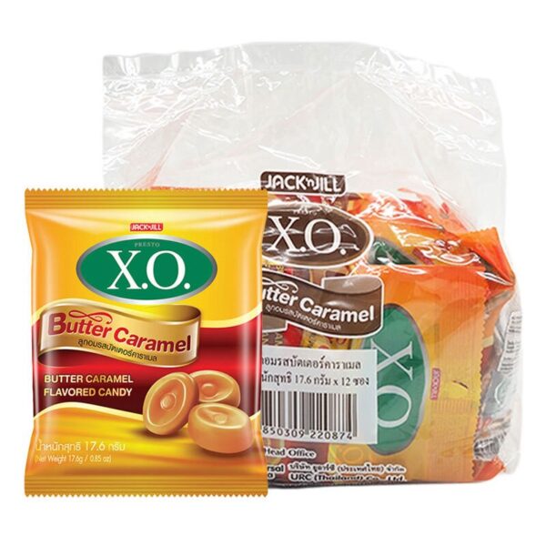 makro-snack-2253 เอ็กซ์โอ ลูกอม รสบัตเตอร์คาราเมล 17.6 ก. x 12