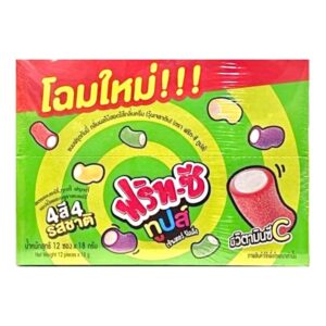 makro-snack-2283 ฟริทซีทูปส์ ขนมฟรุตกัมมี่ กลิ่นผลไม้สอดไส้กลิ่นครีม 18 ก. x 12