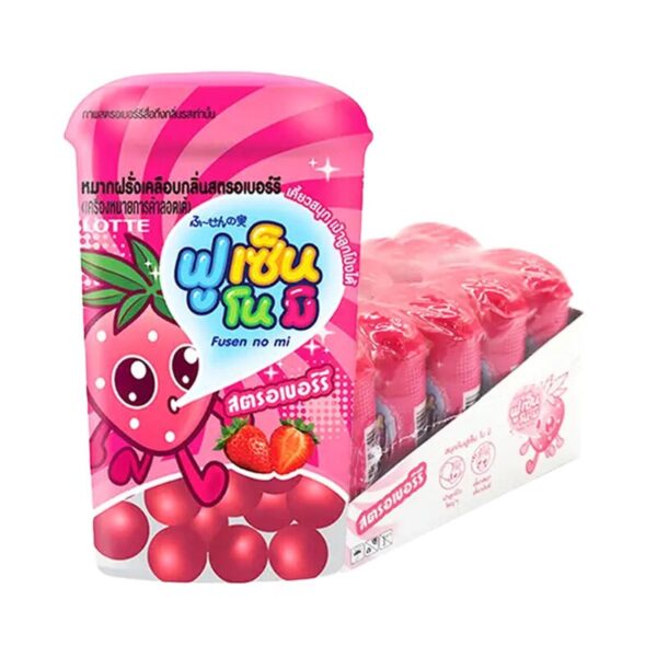 makro-snack-2315 ลอตเต้ ฟูเซ็น โน มิ หมากฝรั่งเคลือบ กลิ่นสตรอเบอร์รี่ 15 ก. x 10