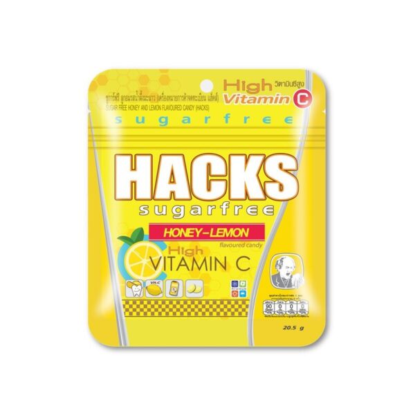 makro-snack-2413 แฮ็คส์ ลูกอมชูการ์ฟรี รสน้ําผึ้ง-เลมอน วิตามินซีสูง 20.5 ก.