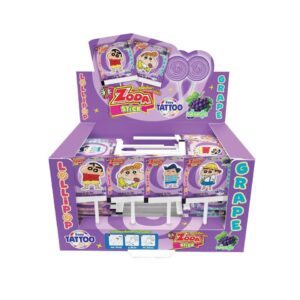อมยิ้ม Zoda Stick X Crayon Shin Chan กลิ่นองุ่น (+Easy Tattoo) ขนาด 50 แท่ง/แพ็ค