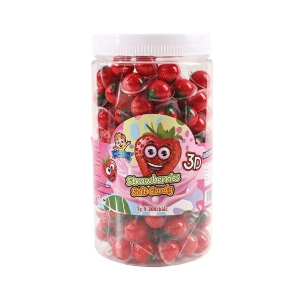 makro-snack-2476 (200 ลูก) เยลลี่มินิ 3D จิ๋ว เยลลี่ลูกตา เนื้อหนึบหนับ (1 ชิ้น/2 กรัม) ชิ้นเล็กมินิ สอดไส้ผลไม้ 6 รสชาติ Gummy candy สตรอเบอรรี่ (200ลูก)