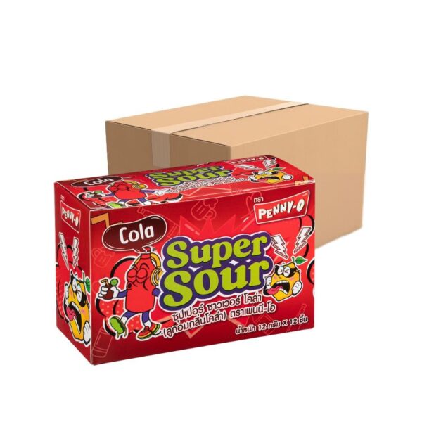 makro-snack-2517 เพนนีโอ ลูกอม ซูเปอร์ ซาวเวอร์ กลิ่นโคล่า ยกลัง 12 กรัม 12 ชิ้น x 24