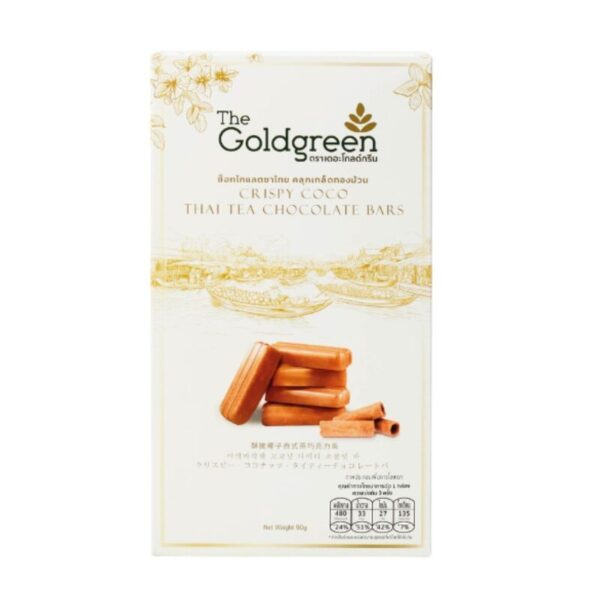 [ซองเดี่ยว] The Goldgreen - ช็อกโกแลตชาไทยคลุกเกล็ดทองม้วน CRISPY COCO THAITEA CHOCOLATE BARS 90กรัม