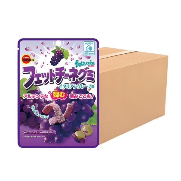 makro-snack-2801 เบอร์บอน ขนมวุ้นเจลาติน เฟตตูชินี่ เจลลี่รสองุ่นอิตาลี ผสมน้ําองุ่นเข้มข้น เจลาติน เพคติน และวิตามินซี (ผลิตในประเทศญี่ปุ่น) ขนาด 50 กรัม x 10 ห่อ