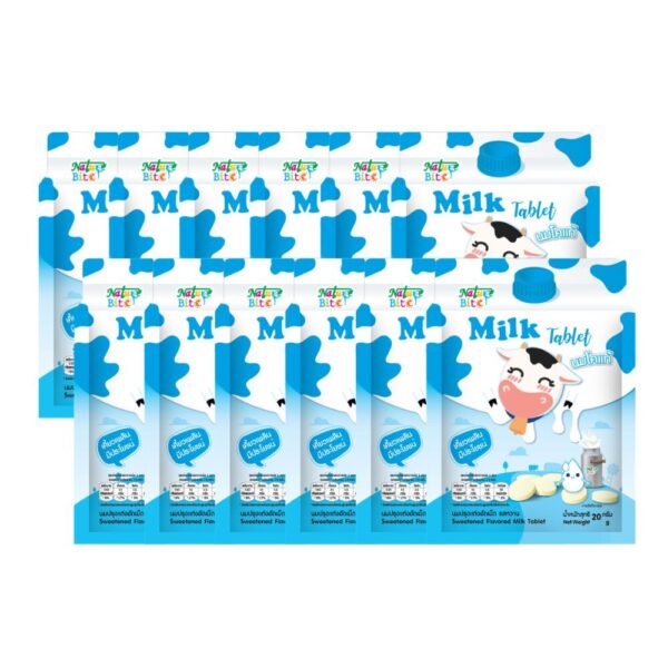 makro-snack-2853 นมอัดเม็ด นมปรุงแต่งอัดเม็ด Nature Bite รสนม และ รสช็อกโกแลต ผลิตจากนมโคแท้ ขนาด 20 กรัม รสนม 12 ซอง