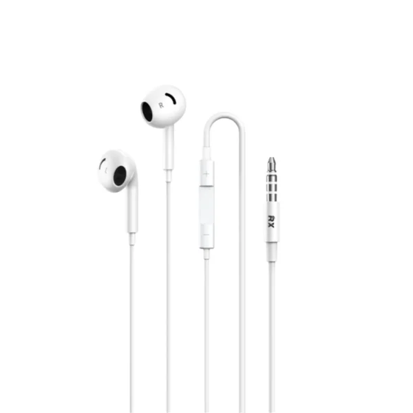 Remax Small Talk RM-06 - หูฟัง Earbuds มีสาย พอร์ตAUX 3.5mm พร้อมไมโครโฟนในตัว เสียงชัด คุยโทรศัพท์สะดวก สี White/ขาว