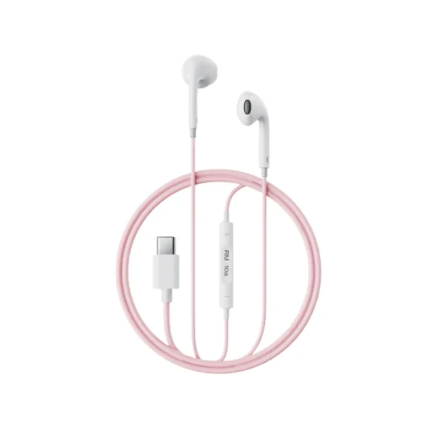 audio-component-0060 Remax Small Talk RM-10a - หูฟัง Earbuds มีสาย พอร์ต Type-C ไมค์โครโฟนในตัว เสียงคมชัด เหมาะสําหรับฟังเพลง ดูวิดีโอ และคุยโทรศัพท์ สายยาว 1.2 เมตร สี Pink/ชมพู