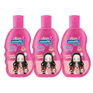 โคโดโม แชมพูอาบน้ําเด็ก เฮดทูโท กลิ่นฟรุ๊ตตี้เบอร์รี่ สีชมพู 100 มล. x 3
