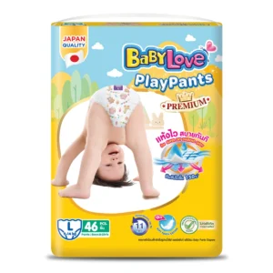 baby-diaper-15000-017 เบบี้เลิฟ เพลย์แพ้นท์ พรีเมี่ยม กางเกงผ้าอ้อมสําเร็จรูป ขนาด L 46 ชิ้น