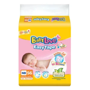 baby-diaper-15000-034 เบบี้เลิฟ อีซี่ เทป ผ้าอ้อมเด็ก สําหรับเด็กแรกเกิด ขนาด NB 56 ชิ้น