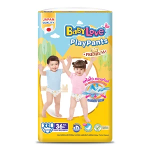 baby-diaper-15000-038 เบบี้เลิฟ เพลย์แพ้นท์ พรีเมี่ยม กางเกงผ้าอ้อมสําเร็จรูป ขนาด XXL 36 ชิ้น