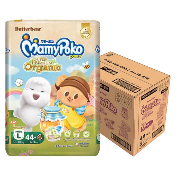 มามี่โพโค แพ้นท์ ออแกนิค ผ้าอ้อมเด็ก ไซส์ L 44+4 ชิ้น x 3 (รวม 144 ชิ้น)