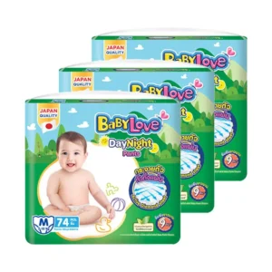 baby-diaper-15000-053 เบบี้เลิฟ เดย์ไนท์แพ้นท์ กางเกงผ้าอ้อมเด็ก ไซส์ M 74 ชิ้น x 3 (รวม 222 ชิ้น)